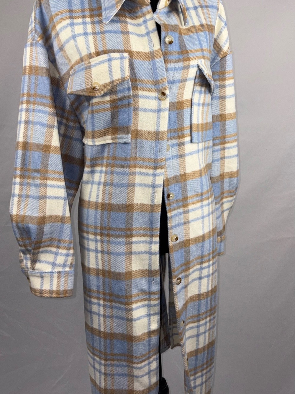 Plaid Jacket Blue & Cream Long Shacket